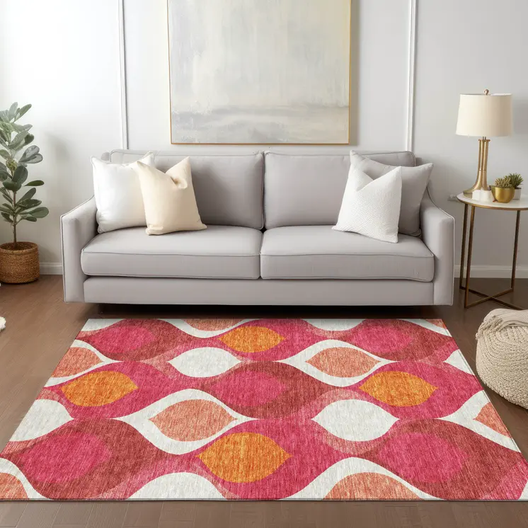 10' X 14' Pink Mauve And Orange Ogee Washable Indoor Outdoor Area Rug