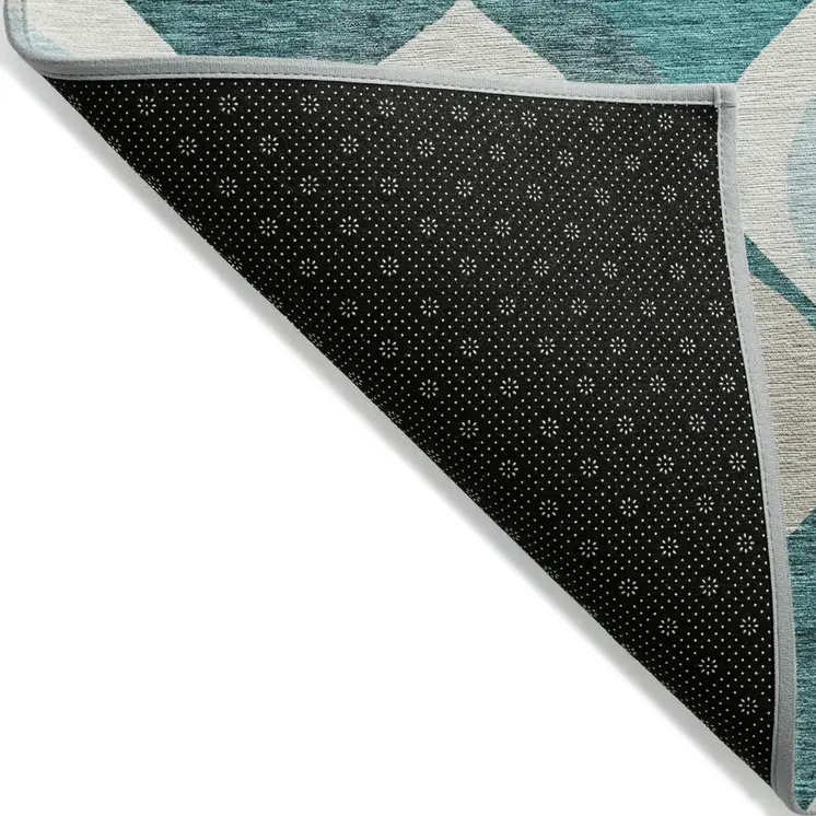 9' X 12' Teal Blue Sky Blue And Ivory Ogee Washable Indoor Outdoor Area Rug
