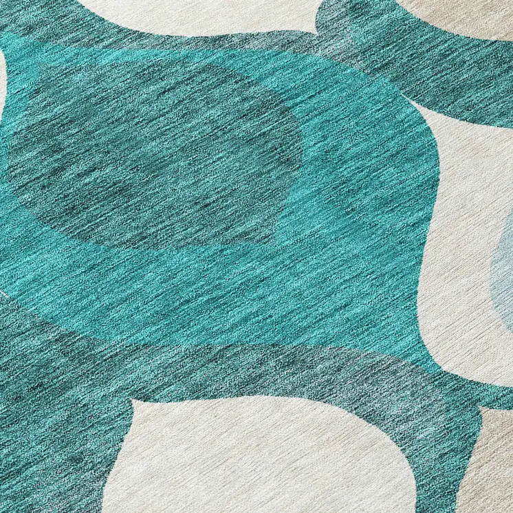 9' X 12' Teal Blue Sky Blue And Ivory Ogee Washable Indoor Outdoor Area Rug