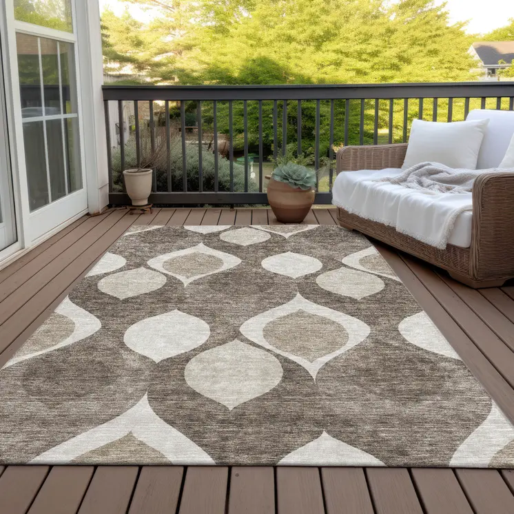 3' X 5' Taupe Beige And Brown Ogee Washable Indoor Outdoor Area Rug