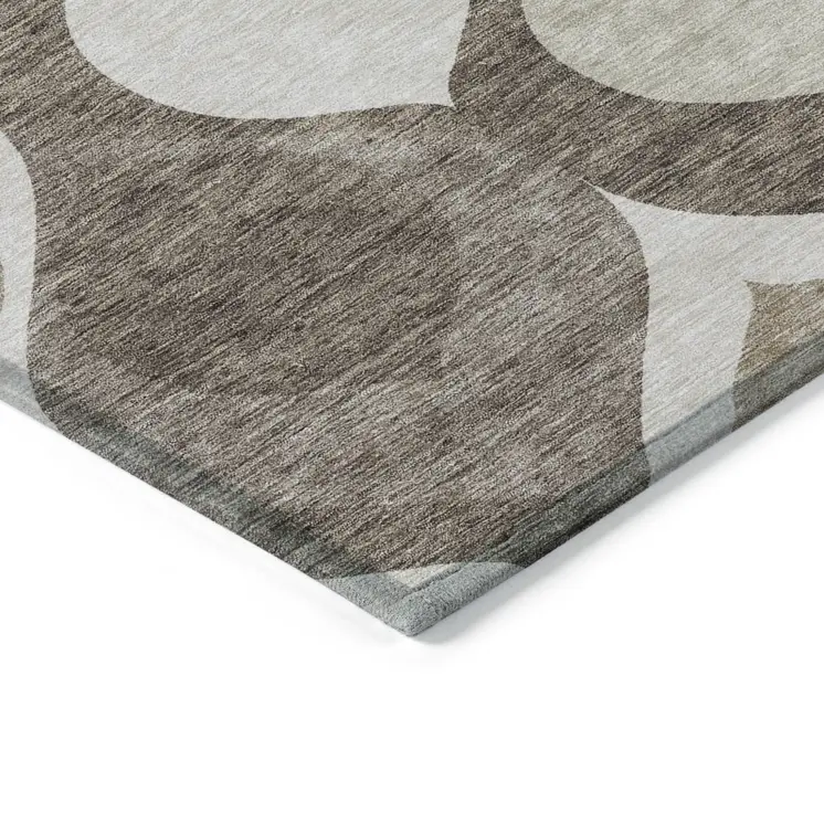 3' X 5' Taupe Beige And Brown Ogee Washable Indoor Outdoor Area Rug