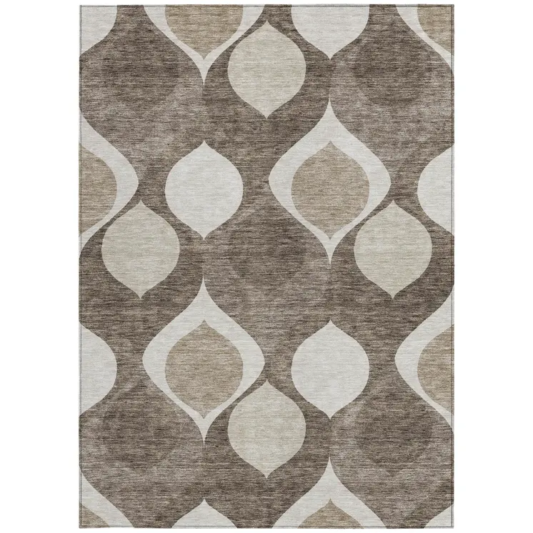 3' X 5' Taupe Beige And Brown Ogee Washable Indoor Outdoor Area Rug