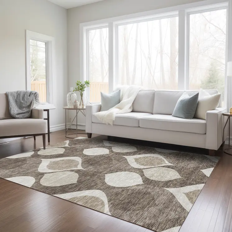 3' X 5' Taupe Beige And Brown Ogee Washable Indoor Outdoor Area Rug