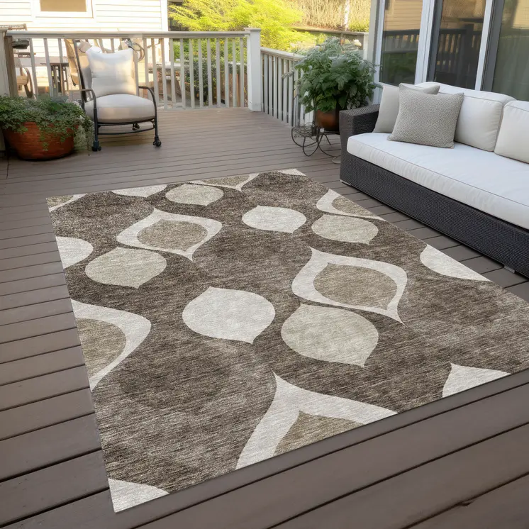 5' X 8' Taupe Beige And Brown Ogee Washable Indoor Outdoor Area Rug