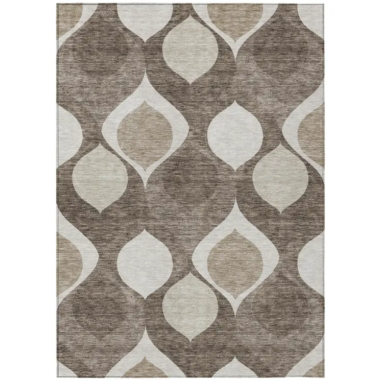 10' X 14' Taupe Beige And Brown Ogee Washable Indoor Outdoor Area Rug