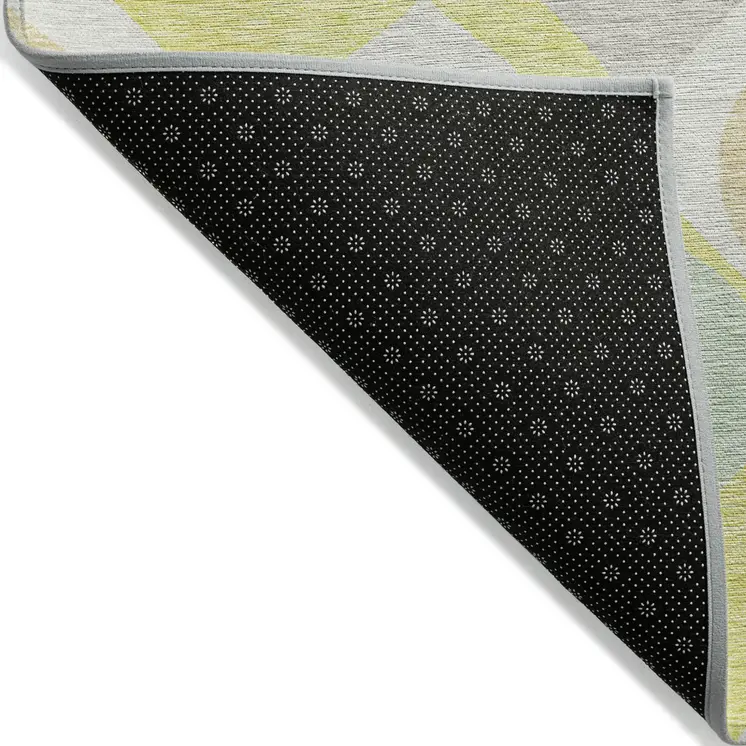 8' Yellow Mint Green And Beige Round Ogee Washable Indoor Outdoor Area Rug