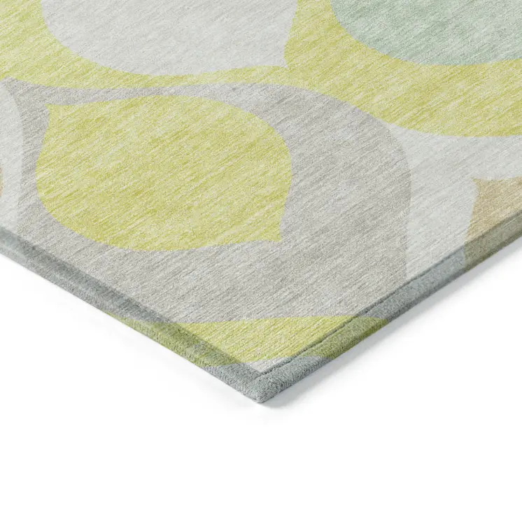 8' Yellow Mint Green And Beige Round Ogee Washable Indoor Outdoor Area Rug