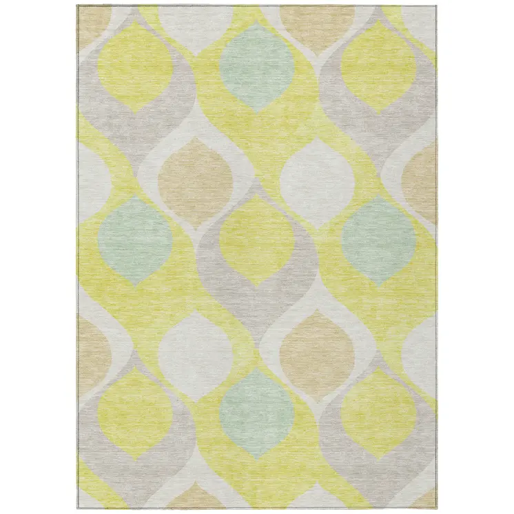 8' X 10' Yellow Mint Green And Beige Ogee Washable Indoor Outdoor Area Rug