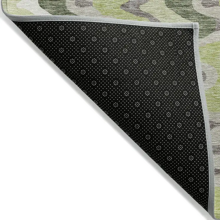 5' X 8' Artichoke Green And Ivory Abstract Washable Indoor Outdoor Area Rug