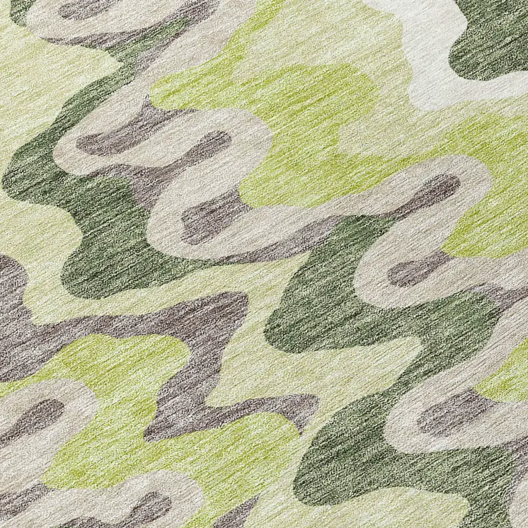 8' Artichoke Green And Ivory Round Abstract Washable Indoor Outdoor Area Rug
