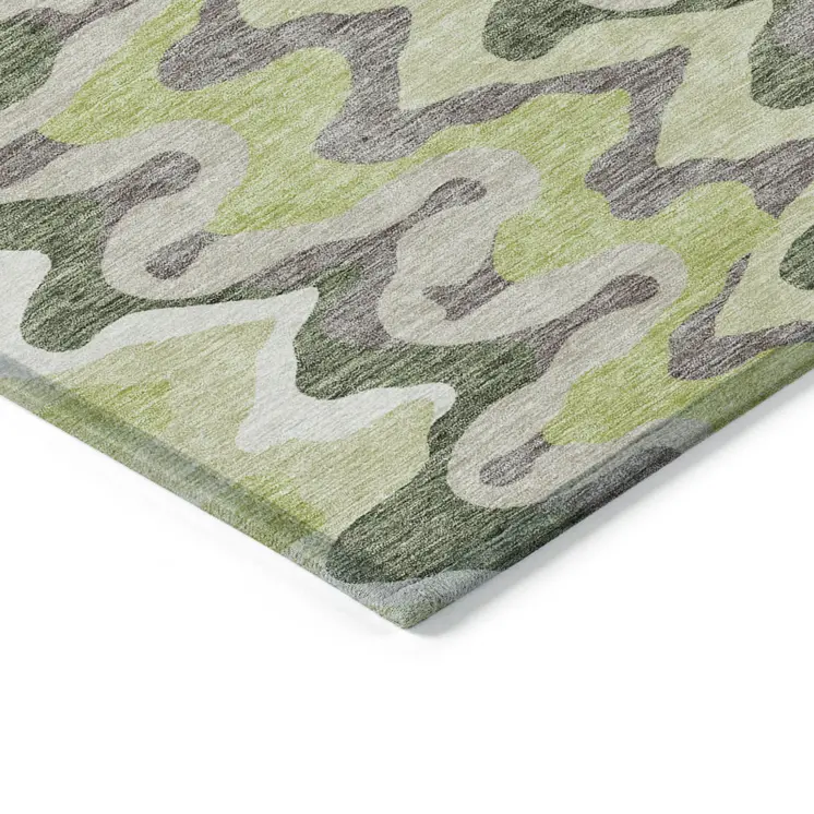8' X 10' Artichoke Green And Ivory Abstract Washable Indoor Outdoor Area Rug