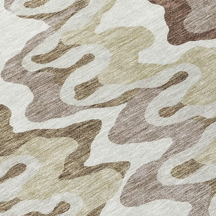 8' Beige Brown And Taupe Round Abstract Washable Indoor Outdoor Area Rug