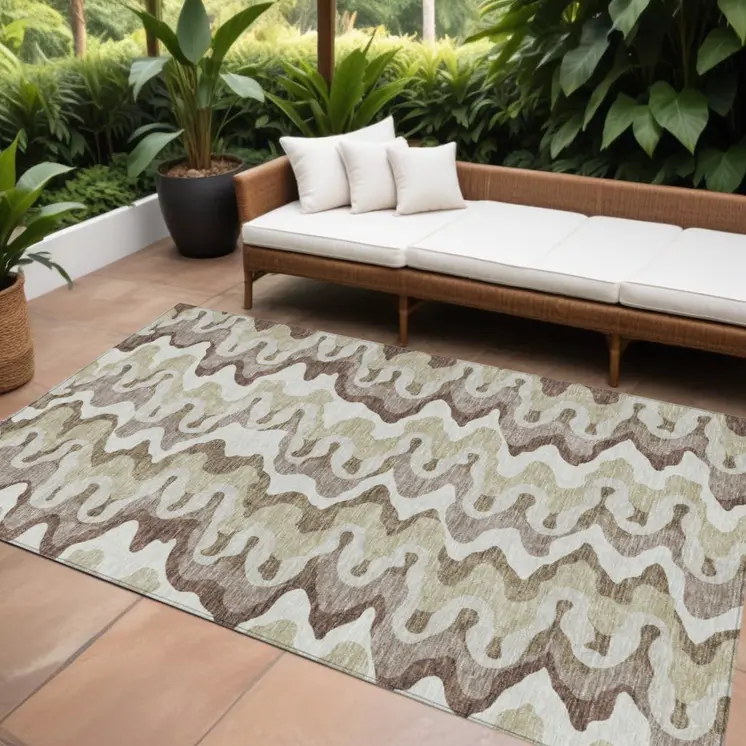 9' X 12' Beige Brown And Taupe Abstract Washable Indoor Outdoor Area Rug