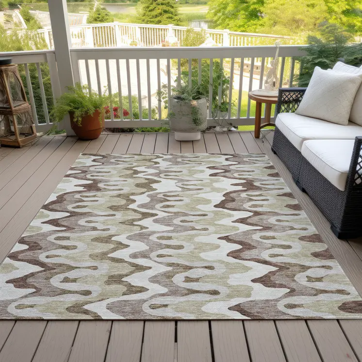 10' X 14' Beige Brown And Taupe Abstract Washable Indoor Outdoor Area Rug