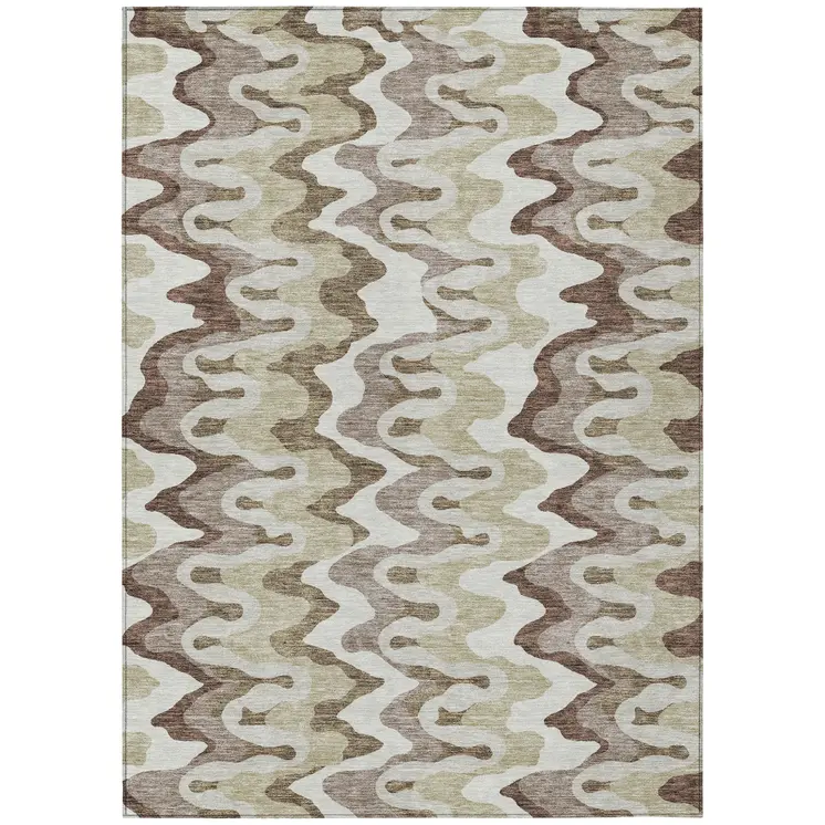 10' X 14' Beige Brown And Taupe Abstract Washable Indoor Outdoor Area Rug