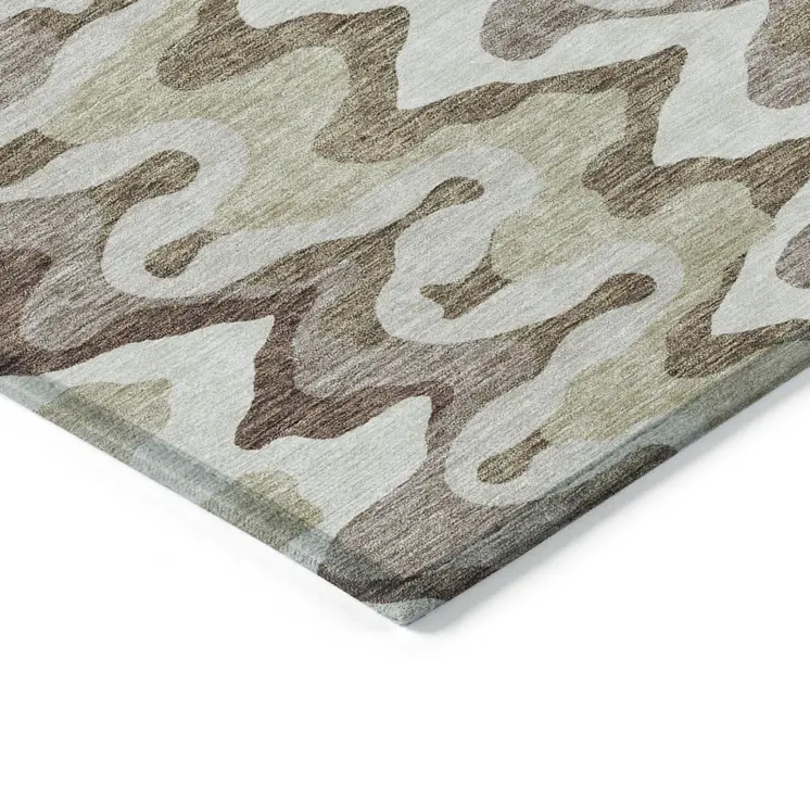 10' X 14' Beige Brown And Taupe Abstract Washable Indoor Outdoor Area Rug