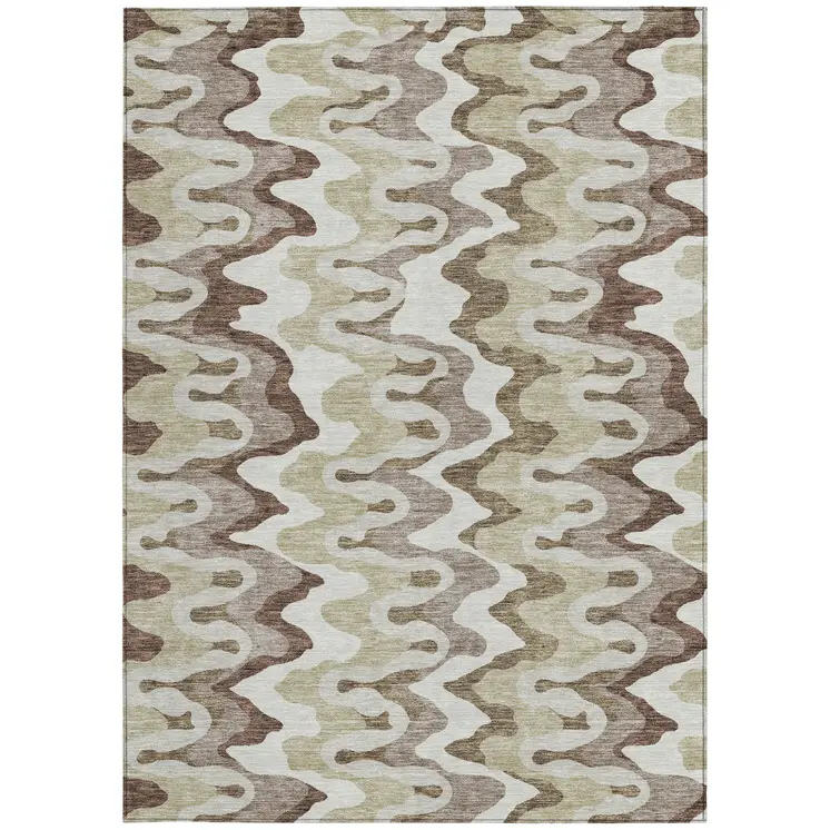 10' X 14' Beige Brown And Taupe Abstract Washable Indoor Outdoor Area Rug
