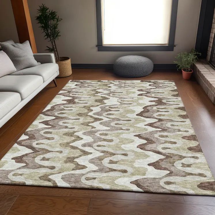 10' X 14' Beige Brown And Taupe Abstract Washable Indoor Outdoor Area Rug