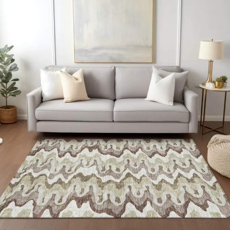 10' X 14' Beige Brown And Taupe Abstract Washable Indoor Outdoor Area Rug
