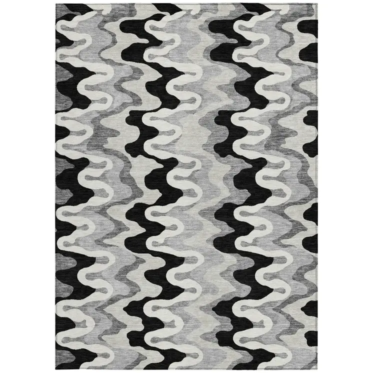 3' X 5' Black Gray And Silver Abstract Washable Indoor Outdoor Area Rug