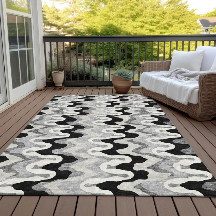 9' X 12' Black Gray And Silver Abstract Washable Indoor Outdoor Area Rug