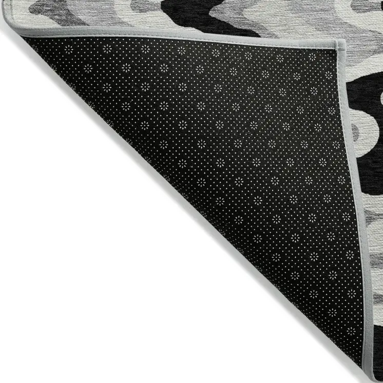 9' X 12' Black Gray And Silver Abstract Washable Indoor Outdoor Area Rug