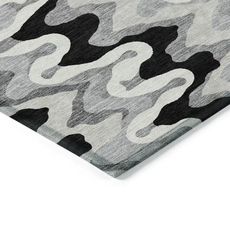 9' X 12' Black Gray And Silver Abstract Washable Indoor Outdoor Area Rug