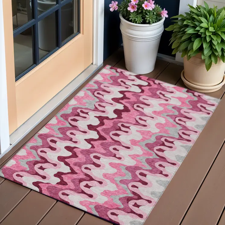 3' X 5' Blush Pink And Mauve Abstract Washable Indoor Outdoor Area Rug