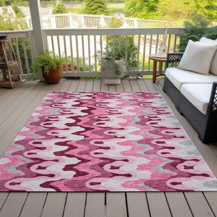 3' X 5' Blush Pink And Mauve Abstract Washable Indoor Outdoor Area Rug