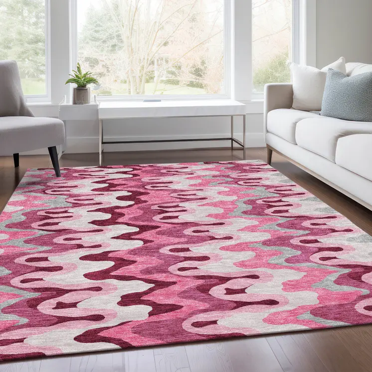 3' X 5' Blush Pink And Mauve Abstract Washable Indoor Outdoor Area Rug