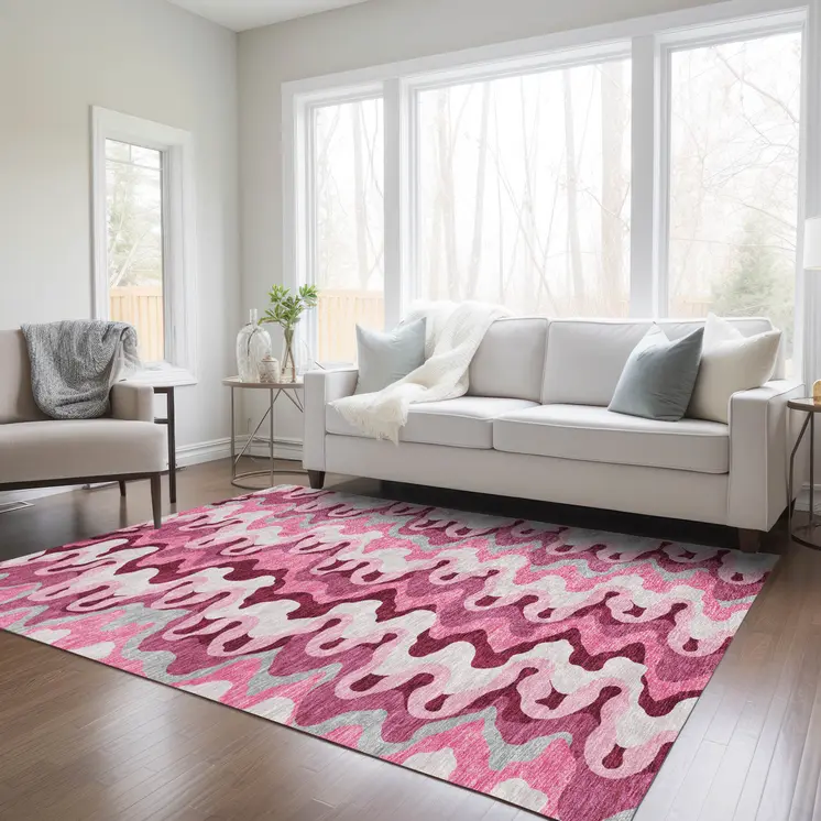 3' X 5' Blush Pink And Mauve Abstract Washable Indoor Outdoor Area Rug