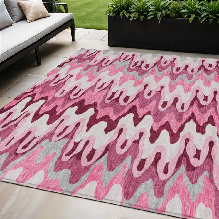5' X 8' Blush Pink And Mauve Abstract Washable Indoor Outdoor Area Rug