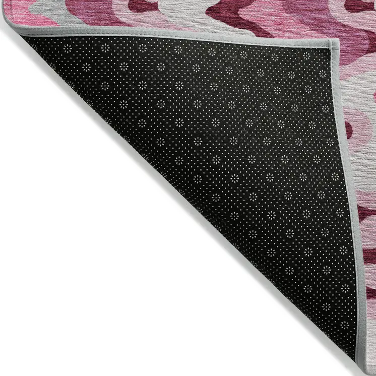 8' Blush Pink And Mauve Round Abstract Washable Indoor Outdoor Area Rug
