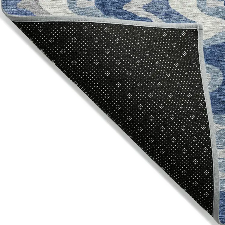 9' X 12' Navy Blue And Sky Blue Abstract Washable Indoor Outdoor Area Rug