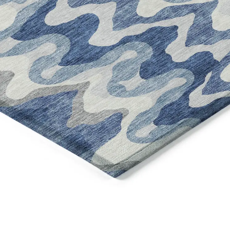 9' X 12' Navy Blue And Sky Blue Abstract Washable Indoor Outdoor Area Rug