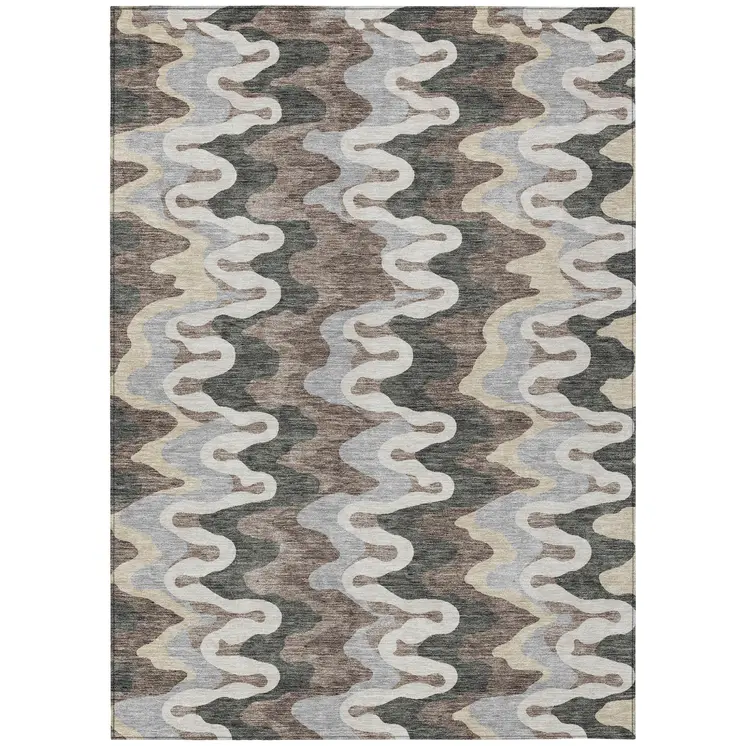 5' X 8' Charcoal Gray And Silver Abstract Washable Indoor Outdoor Area Rug