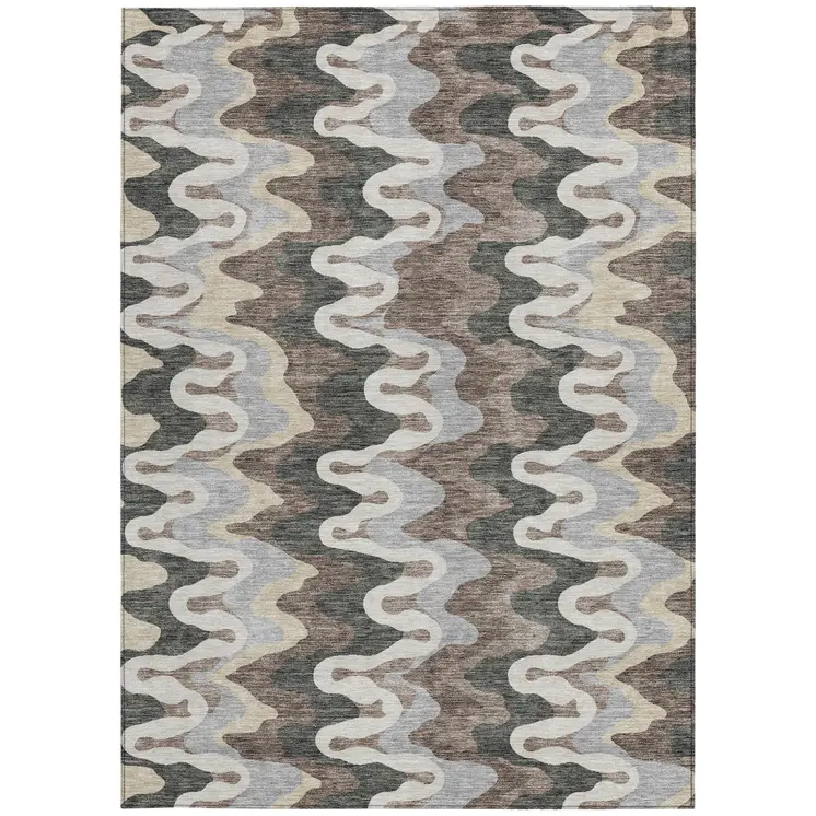 5' X 8' Charcoal Gray And Silver Abstract Washable Indoor Outdoor Area Rug