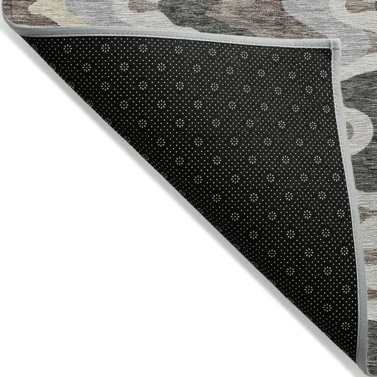 8' Charcoal Gray And Silver Round Abstract Washable Indoor Outdoor Area Rug