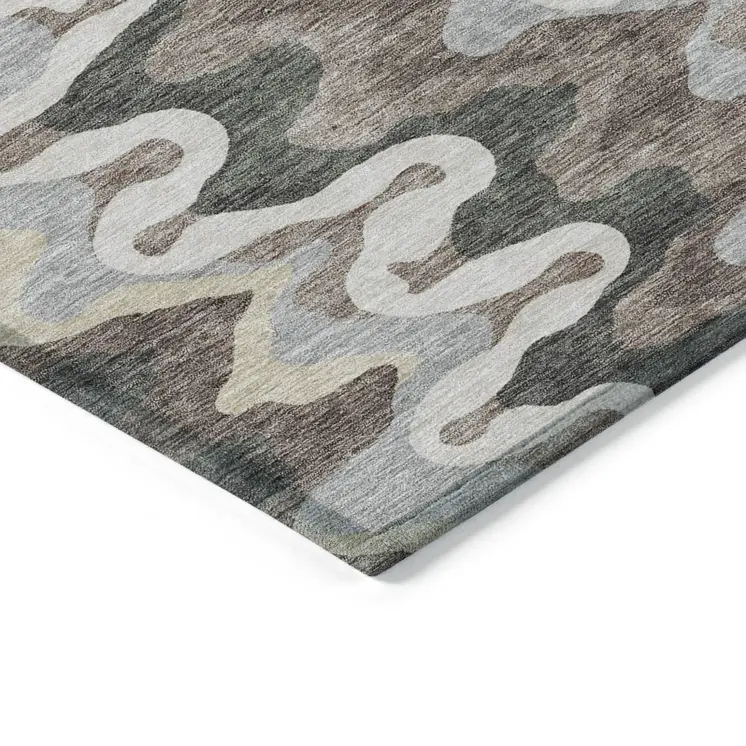 8' Charcoal Gray And Silver Round Abstract Washable Indoor Outdoor Area Rug
