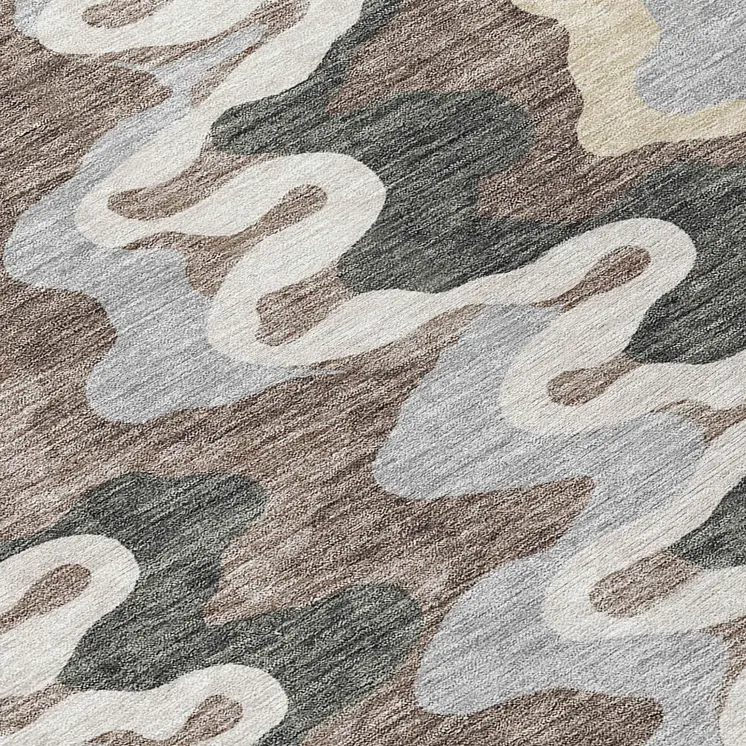 8' Charcoal Gray And Silver Round Abstract Washable Indoor Outdoor Area Rug