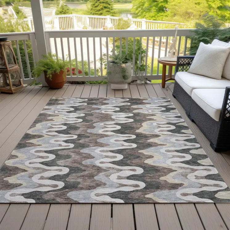 8' X 10' Charcoal Gray And Silver Abstract Washable Indoor Outdoor Area Rug