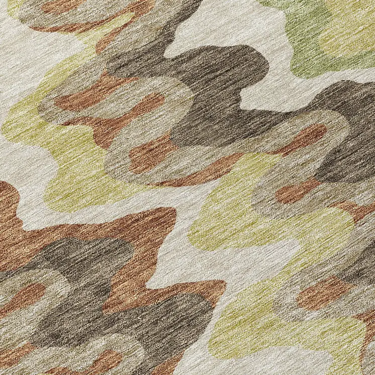 8' Chocolate Copper And Artichoke Green Round Abstract Washable Indoor Outdoor Area Rug