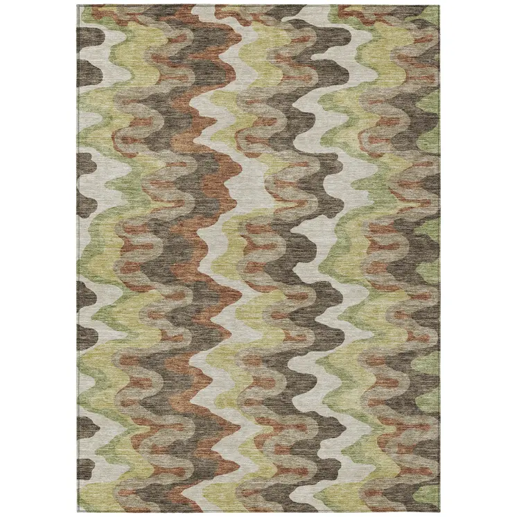10' X 14' Chocolate Copper And Artichoke Green Abstract Washable Indoor Outdoor Area Rug
