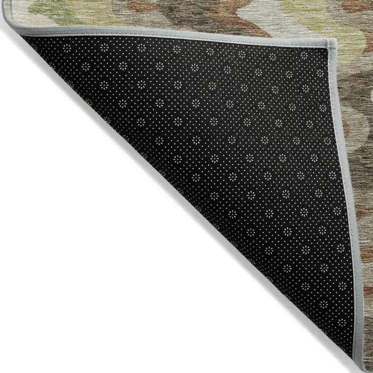 10' X 14' Chocolate Copper And Artichoke Green Abstract Washable Indoor Outdoor Area Rug