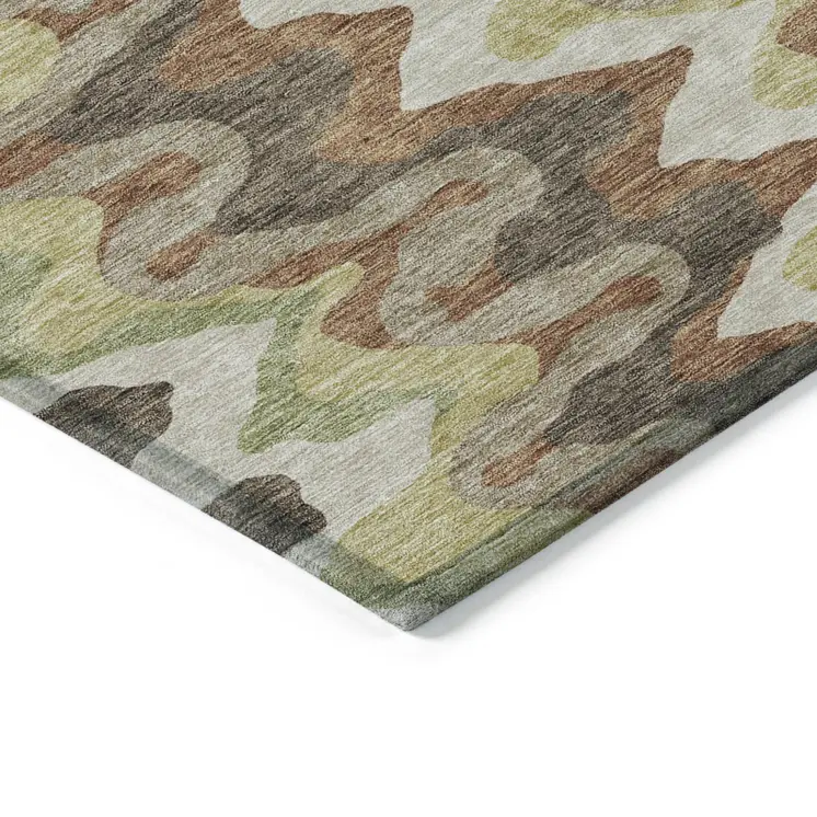 10' X 14' Chocolate Copper And Artichoke Green Abstract Washable Indoor Outdoor Area Rug