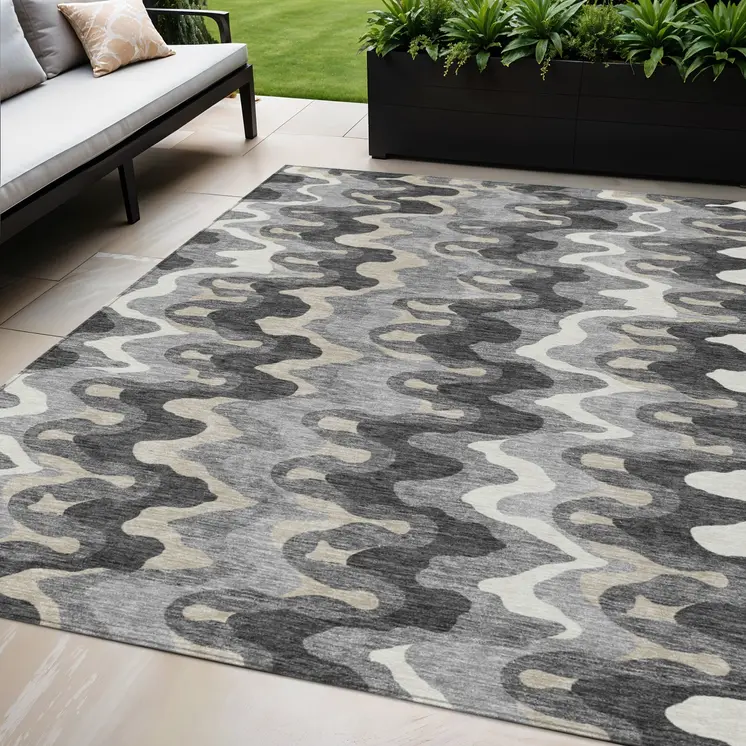 5' X 8' Gray Silver And Charcoal Abstract Washable Indoor Outdoor Area Rug