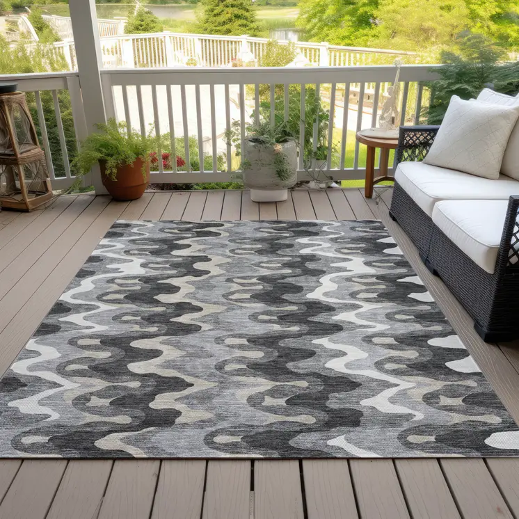 5' X 8' Gray Silver And Charcoal Abstract Washable Indoor Outdoor Area Rug