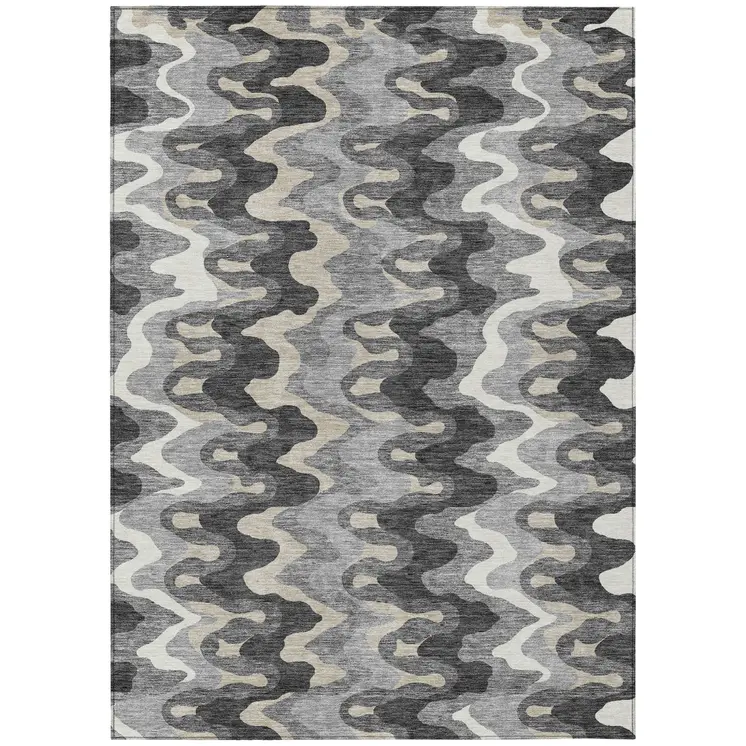 5' X 8' Gray Silver And Charcoal Abstract Washable Indoor Outdoor Area Rug