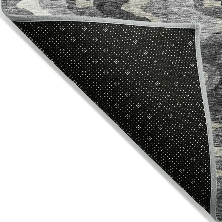 5' X 8' Gray Silver And Charcoal Abstract Washable Indoor Outdoor Area Rug
