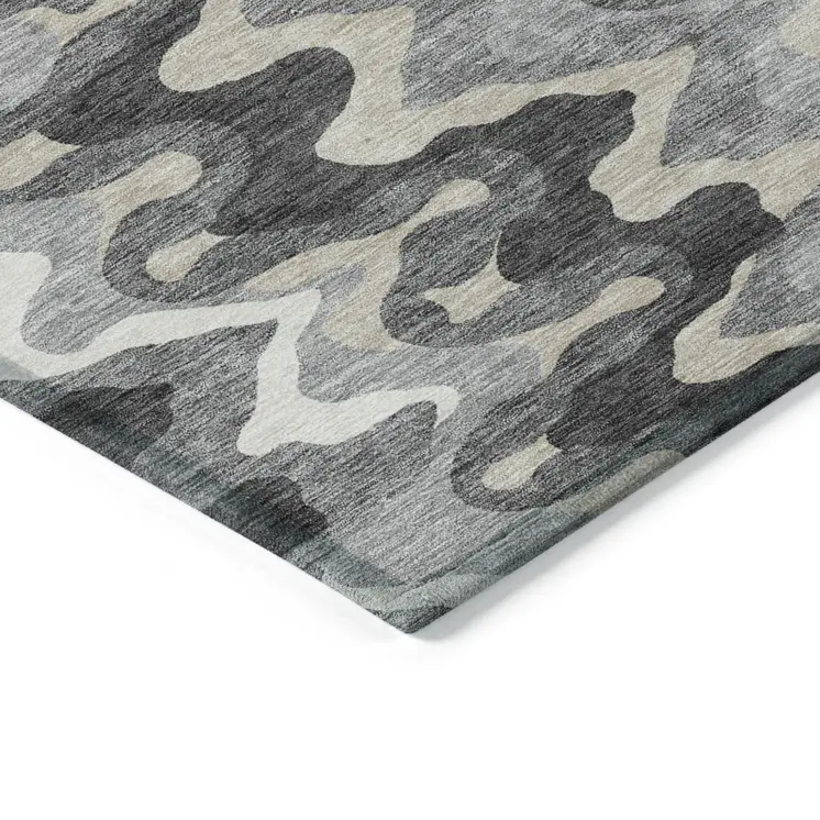 5' X 8' Gray Silver And Charcoal Abstract Washable Indoor Outdoor Area Rug